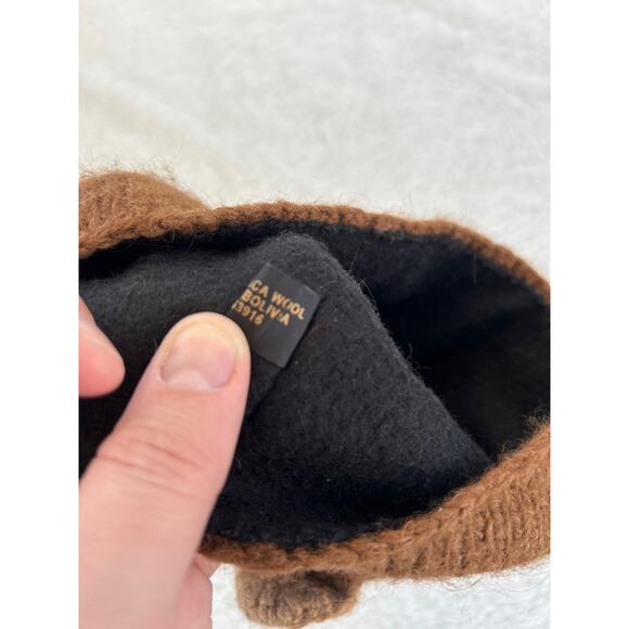 Bear Beanie Hat Brown Alpaca Fleece Lined 3D Made in Bolivia - Picture 8 of 8